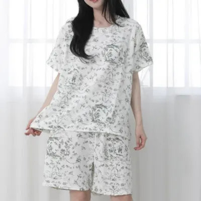 패턴 시원한 반팔 반바지 잠옷 파자마 세트