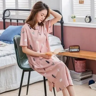 원피스 파자마 홈웨어 여성 반팔 수면 잠옷 토끼 다람쥐 디자인