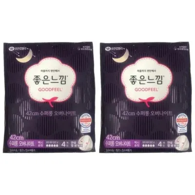 인기 사계절 좋은느낌 수퍼롱 오버나이트 42cm 4개입 4팩 생리대