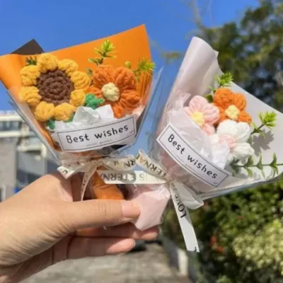 PA 꽃다발 뜨개꽃 니트꽃 입학식 쁘띠 귀여운 발렌타인데이 선물 졸업식