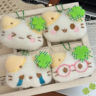 [골라가게] 고양이 인형 키링 고양이얼굴 네잎클로버 동물 열쇠고리 차키 에어팟케이스 키홀더 가방 선물