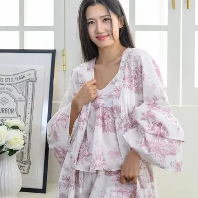 해피니 잠옷 디오레 여성용 긴팔 로브 (L) (핑크) 파자마 여성 홈웨어