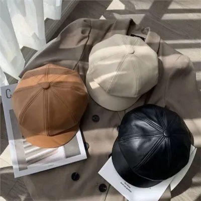 데일리 여성 인조 가죽 모자 레더 여성 가죽 모자 가을