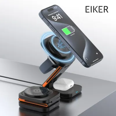 EIKER 3in1 폴딩 맥세이프 접이식 무선충전기 초경량 15W 고속 마그네틱 충전 거치대