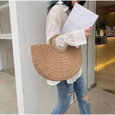 [당일배송] 빅라운드 비치백 라탄백 왕골가방 토트백