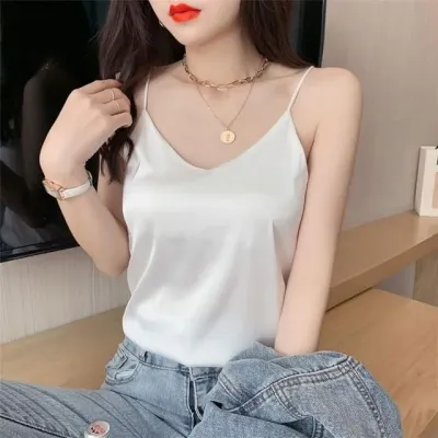 브이넥 실크 새틴 끈나시 3color 여자끈