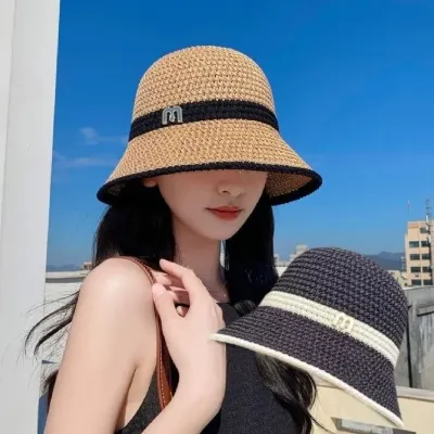 M로고 라탄 벙거지 봄 여름 버킷햇 여성 모자