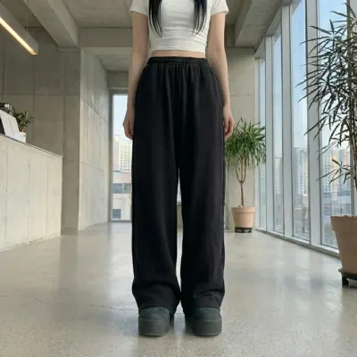 LND 여성 와이드 트레이닝 팬츠 편한 밴딩 츄리닝 바지