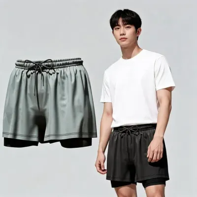 남성 이중 레깅스 수영복 2in1 트렁크 헬스 운동복 여름 반바지 쿨바지 속건