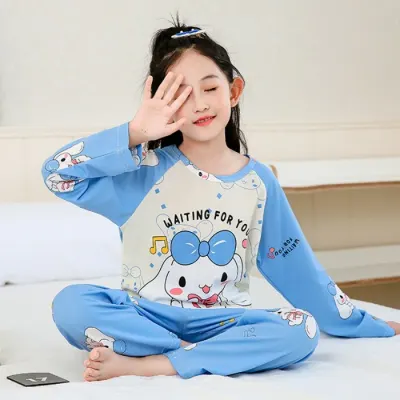 초등여아파자마 여아 잠옷 봄과 가을 만화 긴 소매 에어컨 의류 세트 귀여운 느슨한 어린이