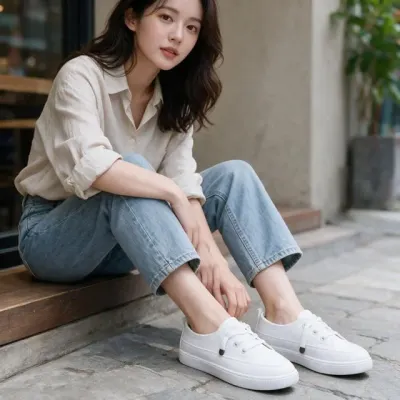 여성 캔버스 운동화 대학생 통학 데일리 새내기룩 단화 신발 화이트