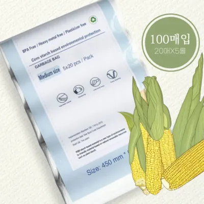 (옥수수 생분해 비닐봉투 100매) 검정 일반 쓰레기 분리수거 재활용 봉지 썩는 자연분해 배변 리필 롤백