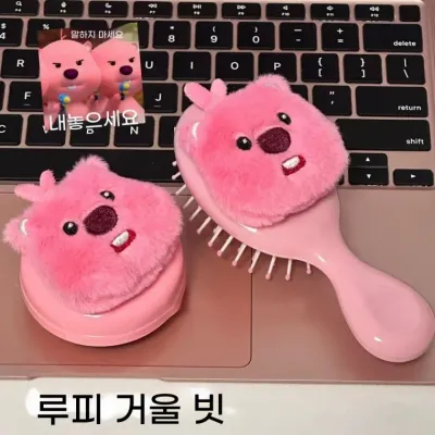 퍼 소재 Loopy 에어 쿠션 빗 귀여운 작은 비버 쿠션 빗 캐릭터 휴대용 여성용 마사지 빗 미니 빗