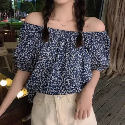 플라워패턴 여성 밴딩 오프 숄더 블라우스
