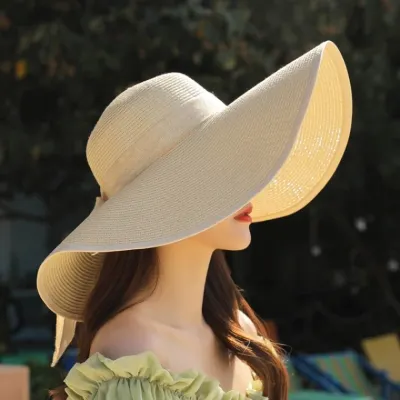 리본 밀집모자 해변 여름 비치모자 여행 바캉스 밀짚 휴양지 여성