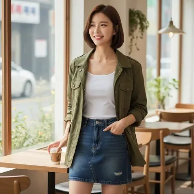 여성 봄여름 야상 자켓 카키 야상 아우터 포켓 야상자켓
