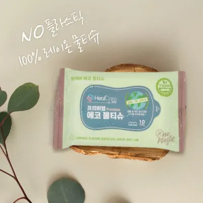 헬케어 프리미엄 에코 물티슈 10매 레이온 100% 원단 휴대용 아기물티슈