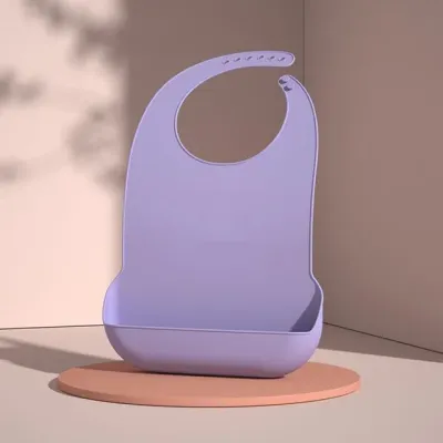 퍼플 방수턱받이 성인 실리콘턱받이 입는