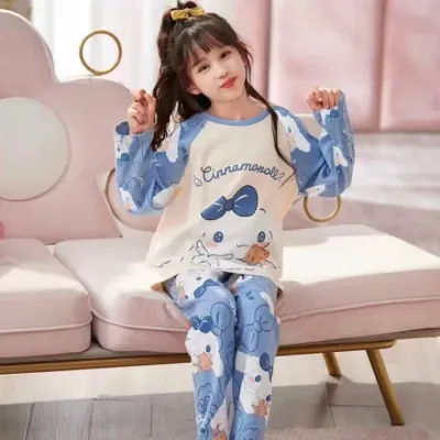 마이멜로디파자마 2024 새로운 어린이 잠옷 소녀 봄과 가을 얇은 긴 소매 세트 소녀 만화