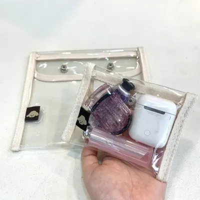 단추 투명 PVC 파우치 2사이즈 휴대용 여행 소지품 보관 학교 화장품 용품 여행 여학생