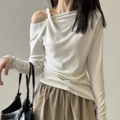 여성 여름 레트로 면 반팔 티셔츠 오버핏 프린팅 아이보리 반팔티