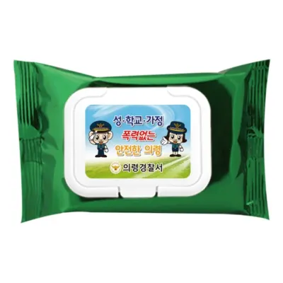 메탈그린 캡형 30매 300개 휴대용 물티슈 판촉 홍보 전도용