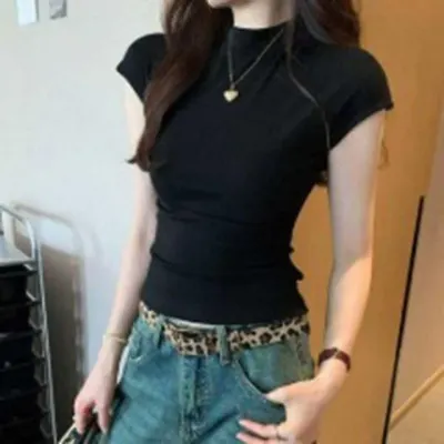 여름 러블리 소프트 심플 무드 반팔 티숙 TDR0095 하이넥 폴라티숙 목폴라티 나시 데일리 여성 니트티 티숙
