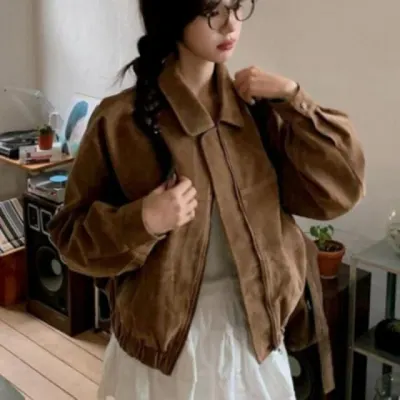 스웨이드 집업 숏 자켓 가을 간절기 긴팔 점퍼