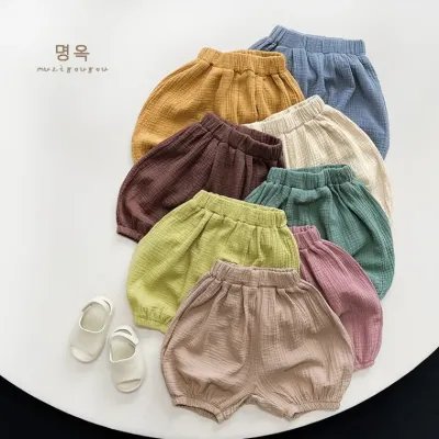 아기블루머 초여름의 시원함-어린이 면 샌딩 랜턴 반바지 한판 숲 스타일 넉넉한 와이드 팬츠