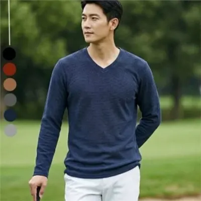 레이어드 남성 v넥 긴 팔 티 베이직 남성 와플 티셔츠