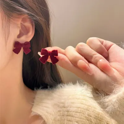 포인트 벨벳 리본 은침 귀걸이 이어링 S925