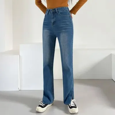 진청 밑단트임 스판 데님 일자팬츠 푸니인