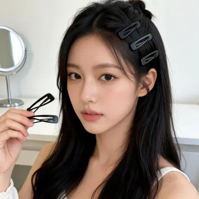 머리핀 똑딱핀 실핀 데일리 스타일 미니멀 검정 12개입