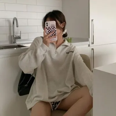 맨투맨 카라 반집업 루즈핏 레터링 여성 상의