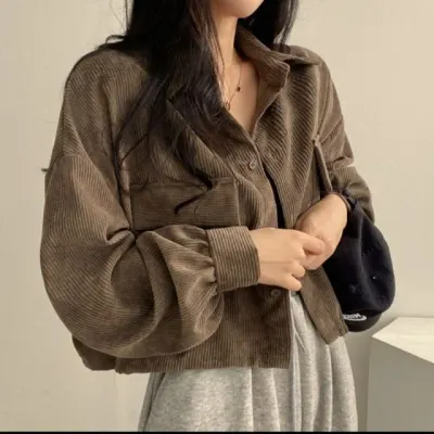 겨울 가을 코듀로이 벌룬소매 긴팔 셔츠