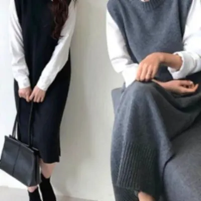 니트 조끼 롱 기장 슬림핏 체형보정 레이어드 상의