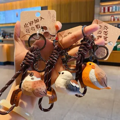 모모 오리지널 목조풍조교 자동차 키링 아이디어 세련 진주조수지 피규어 가방걸이