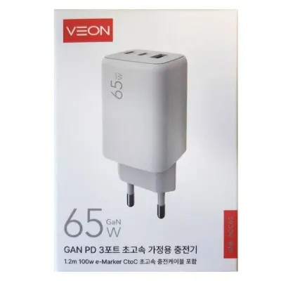 베온 초고속 충전기 GaN PD 65W 3포트 노트북 태블릿 가정용충전기 (CtoC 충전케