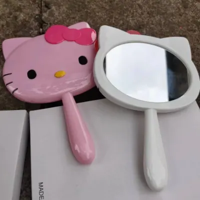 헬로키티손거울 새로운 키티 핸들 거울 케이티 화장품 거울 Kt 고양이 머리 모양 손잡이 거10