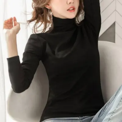 터틀넥 티셔츠 기모 폴라 긴팔 이너 무지 여성 기본 상의