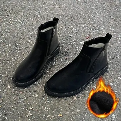 남성 블랙 지퍼 겨울 기모 첼시부츠 워커