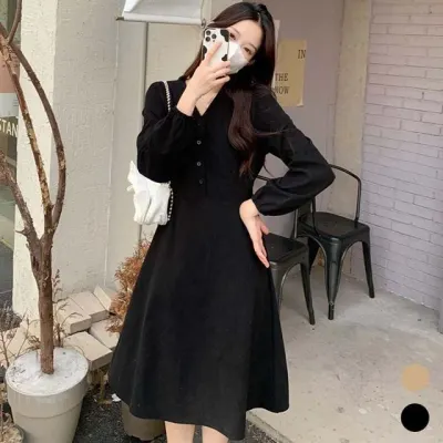 검은 원피스 여성원피스 코듀로이 A라인 허리끈 프렌치 데이트룩 하객룩 예쁜