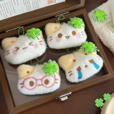 [지앤지] 고양이 키링 동물 인형 네잎클로버 고양이얼굴 키홀더 차키 열쇠고리 가방 꾸미기 에어팟케이스