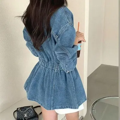 여성 허리스트링 데님 야상자켓