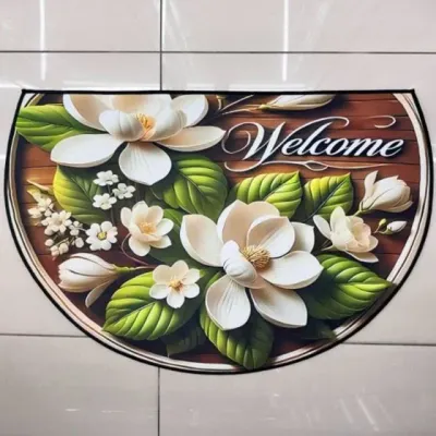 미용실 발매트 인테리어 플라워 카페 웰컴 러그 반원 포인트 90x60cm 식당 매트 집들이 엔틱소품 쇼파 선물