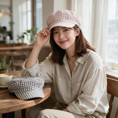 여성 체크 베레모 헌팅캡 여름 모자 봄 가을 여자 휴양지 여행 캠핑 나들이 캡
