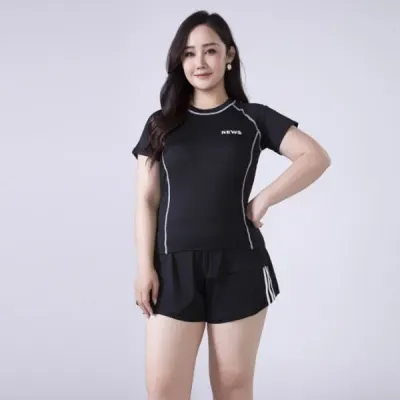 은창]빅사이즈 레터링 이너팬츠 투피스 수영복 비키니 여름 모노키니 래쉬가드 큰사이즈 바지 세트 몸매