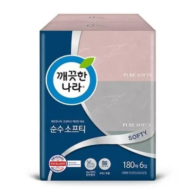 미용티슈 순수소프티 180매X6개입 깨끗한나라 180매 일회용 순수