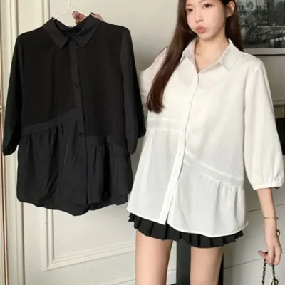 언발란스 7부 카라 플레어 언발 블라우스 카라블라우스 캐주얼블라우스