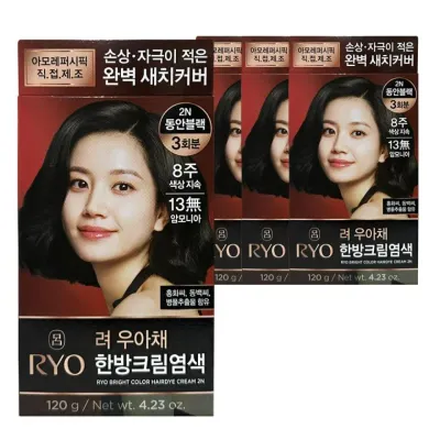려 우아채 한방 새치 크림 염색약 2N 동안블랙 4개